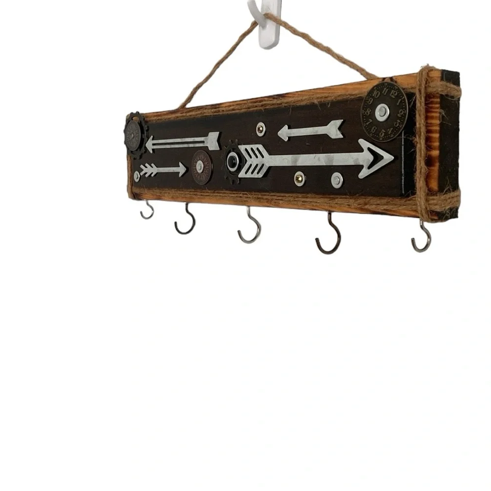 Teresa Kale Wooden Enamel Metal Time Compass Bow Wall Hanging Organizer Decor